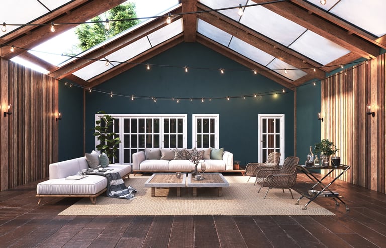 Outdoor patio with glass roof