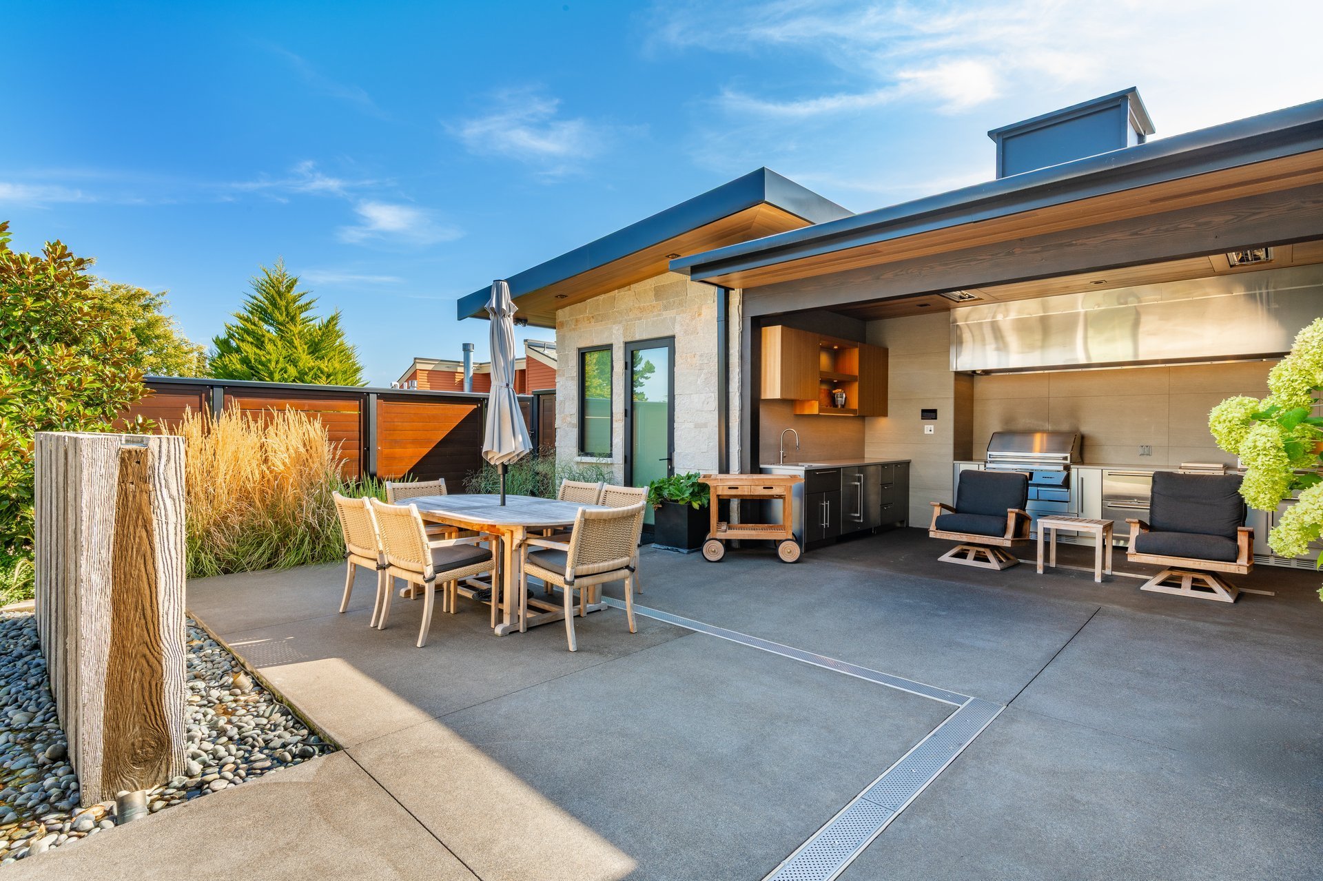 Modern outdoor living space with pool