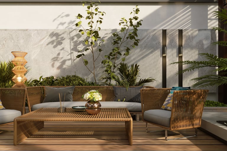 Modern home terrace with gazebo