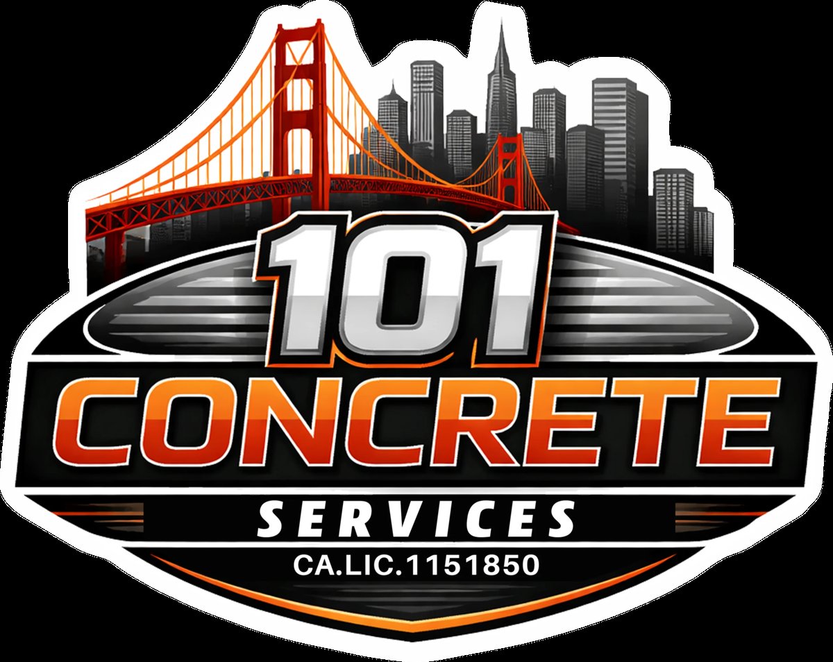 101 Concrete Services logo featuring Golden Gate Bridge and San Francisco skyline with license number CA.LIC.1151850