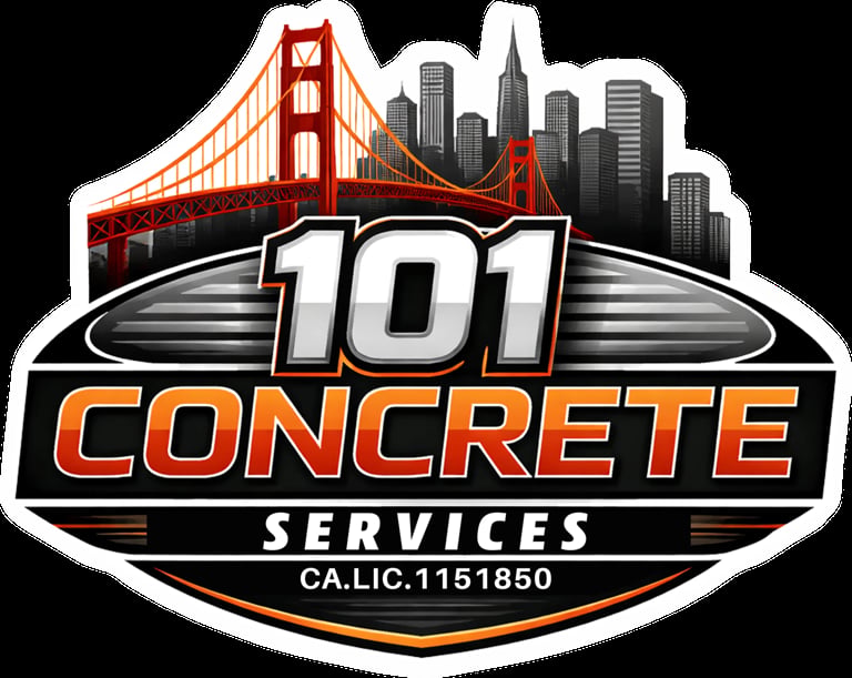 101 Concrete Services logo featuring Golden Gate Bridge and San Francisco skyline with license number CA.LIC.1151850